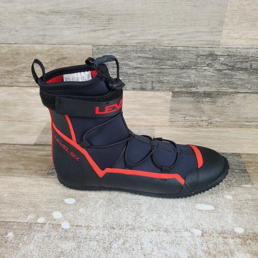 Level‎ Six Creek 2.0 Men's Sz 8 Neoprene Boots Black Red Mid Top Water Sport